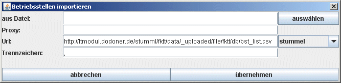 Betriebsstellenimportdialog